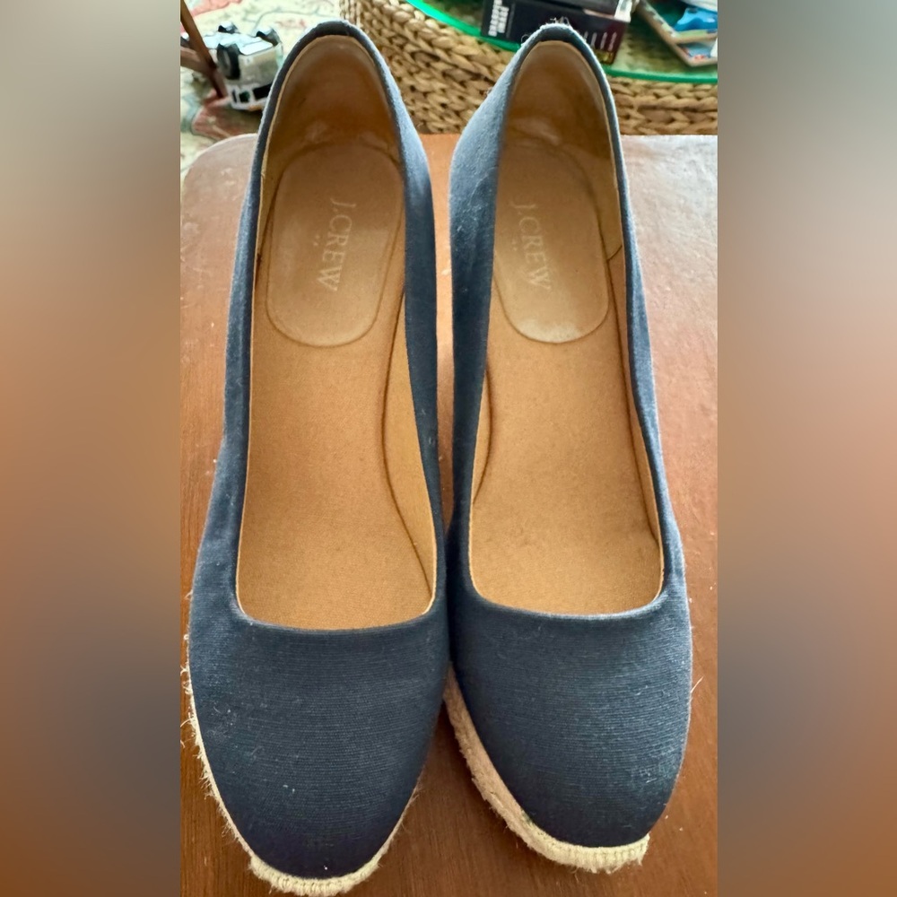 J. Crew Women's Navy Espadrille Wedges Sz 9.5 VGUC - Picture 2 of 6